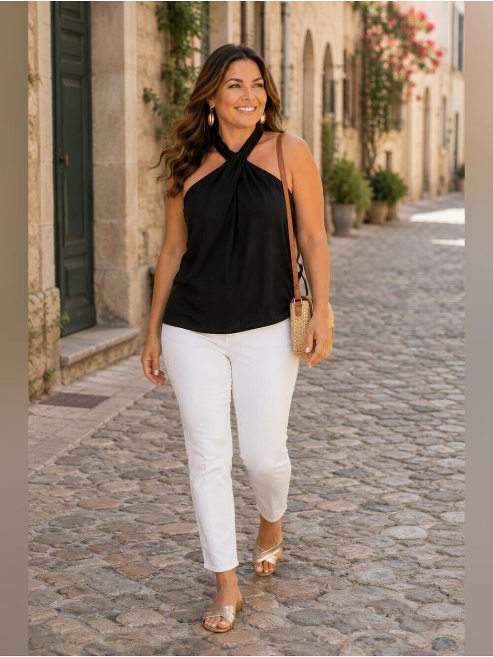 Halogen Black Twist Halter Blouse 2X Sleeveless Smart Casual Dinner Date Top